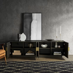 Stowena Sloane 59.1 in fluted TV stand, grey oak, in use