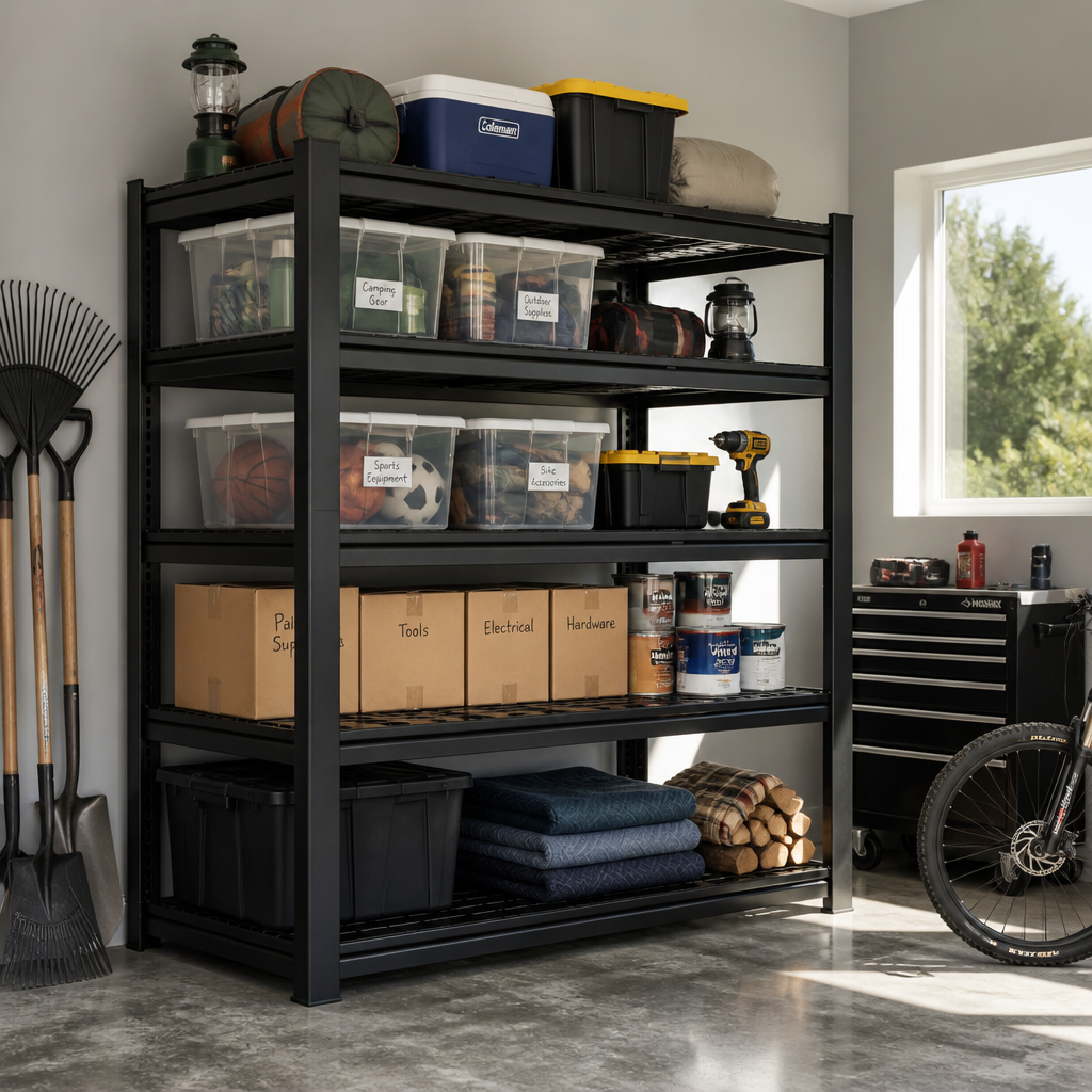 Stowena 60" W Heavy Duty Metal Shelving Unit, Adjustable Shelves for Storage, Rust-Proof Shelving for Garage, Industrial, Warehouse, Basement & Workshop - 60" W x 24" D x 72" H / 1-Pack