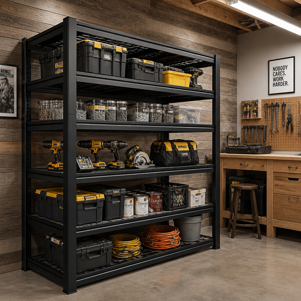 Stowena 60" W Heavy Duty Metal Shelving Unit, Adjustable Shelves for Storage, Rust-Proof Shelving for Garage, Industrial, Warehouse, Basement & Workshop - 60" W x 24" D x 72" H / 1-Pack