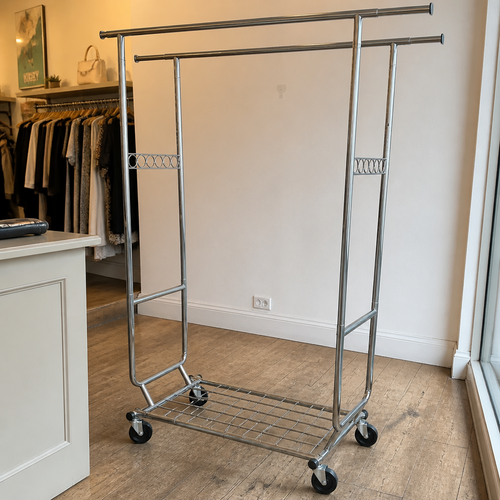 Stowena Heavy Duty Double Rolling Clothes Rack, Commercial Garment Rack with Wheels, Adjustable Chrome Closet Organizer for Bedroom, Boutique, Laundry Room, and Garment Storage