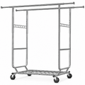 Stowena Heavy Duty Double Rolling Clothes Rack, Commercial Garment Rack with Wheels, Adjustable Chrome Closet Organizer for Bedroom, Boutique, Laundry Room, and Garment Storage