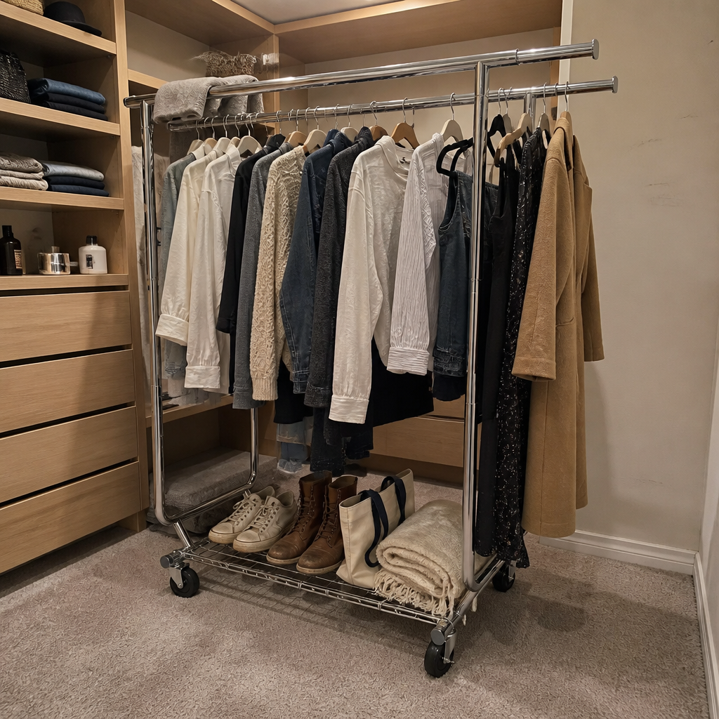 Stowena Heavy Duty Double Rolling Clothes Rack, Commercial Garment Rack with Wheels, Adjustable Chrome Closet Organizer for Bedroom, Boutique, Laundry Room, and Garment Storage