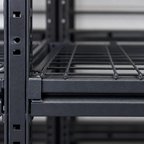 Stowena 60 in steel garage shelving unit, 5 tiers, 600 lb per shelf, in use