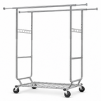 Stowena double rolling garment rack, 51 to 75 in wide, 58 to 68 in tall, chrome steel, 630 lb