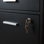 Stowena 2-drawer lockable file cabinet with bookshelf, 61.4 in tall, in use