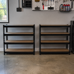Stowena 35.5 in 5-tier steel shelving unit, 404 lb per shelf, in use