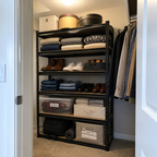 Stowena 35.5 in 5-tier steel shelving unit, 404 lb per shelf, in use