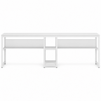 Stowena 78.74 in two-person desk with storage shelves, in use