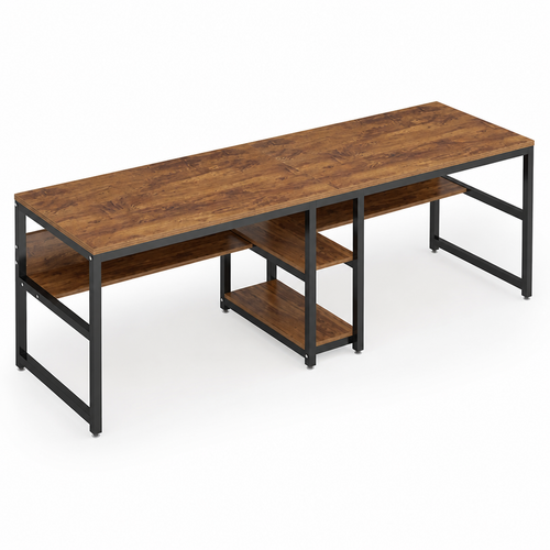 Stowena two-person desk with storage shelves, 78.74 x 23.62 x 29.52 in, steel frame, 550 lb