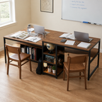 Stowena 78.74 in two-person desk with storage shelves, in use
