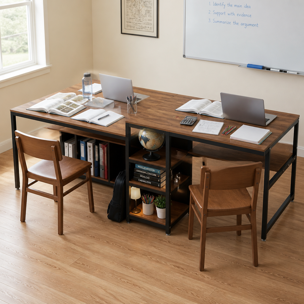 Stowena 78.7" Two Person Desk with Bookshelf, Heavy Duty Double Computer Desk with 2-Tier Storage Shelves and Hidden Lower Bookcase, Industrial Rustic Home Office Workstation for Couples, Shared Workspace, Study Room, and Small Business