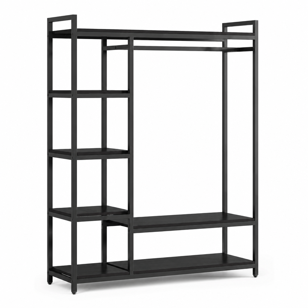 Stowena Heavy Duty Freestanding Closet Organizer with 6 Shelves and Hanging Bar, 350 lbs Capacity Portable Wardrobe Closet System, Steel Frame Clothing Rack for Bedroom, Apartment, Dorm, Walk-In Closet, Laundry Room, and Small Space Organization