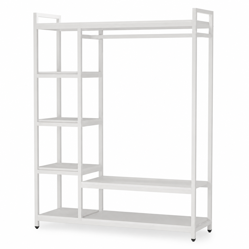 Stowena Heavy Duty Freestanding Closet Organizer with 6 Shelves and Hanging Bar, 350 lbs Capacity Portable Wardrobe Closet System, Steel Frame Clothing Rack for Bedroom, Apartment, Dorm, Walk-In Closet, Laundry Room, and Small Space Organization