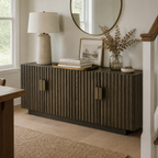 Stowena Sloane 59.1 in fluted TV stand, grey oak, in use