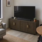 Stowena Sloane 59.1 in fluted TV stand, grey oak, in use
