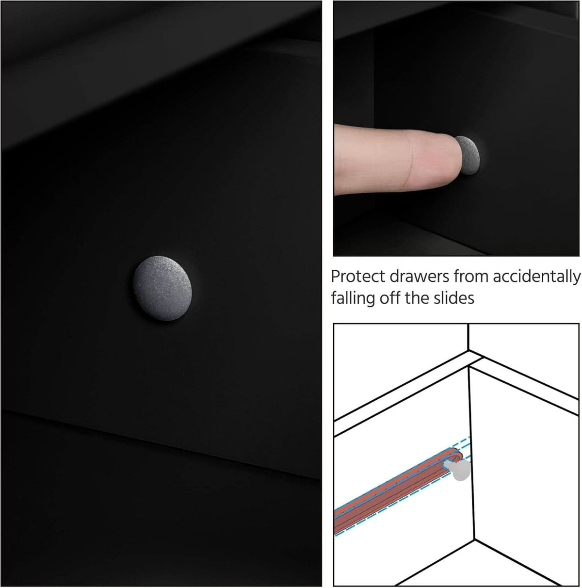 Drawer stop detail that keeps drawers from pulling off their slides