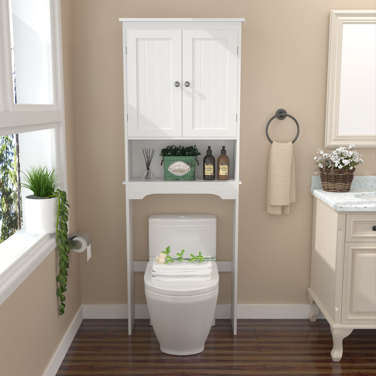 Front view over a standard toilet