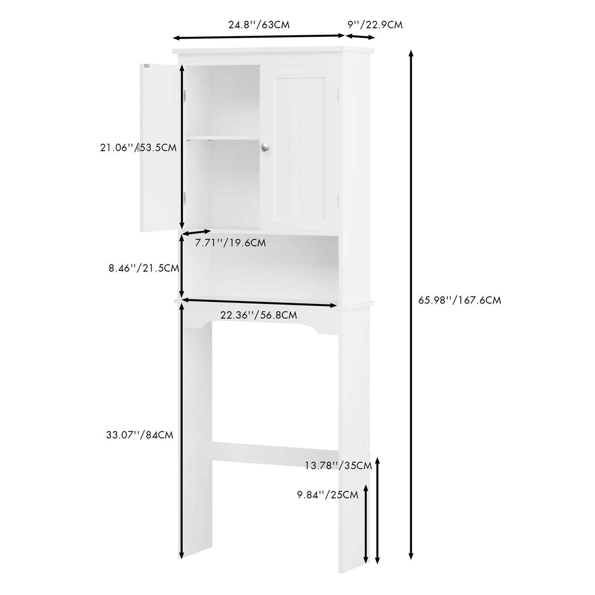 Dimension guide, 24.8 by 9.02 by 65.98 inches with 33.07 inch clearance