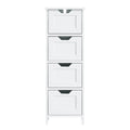 Slim white 4 drawer bathroom storage tower, front view