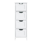 Slim white 4 drawer bathroom storage tower, front view