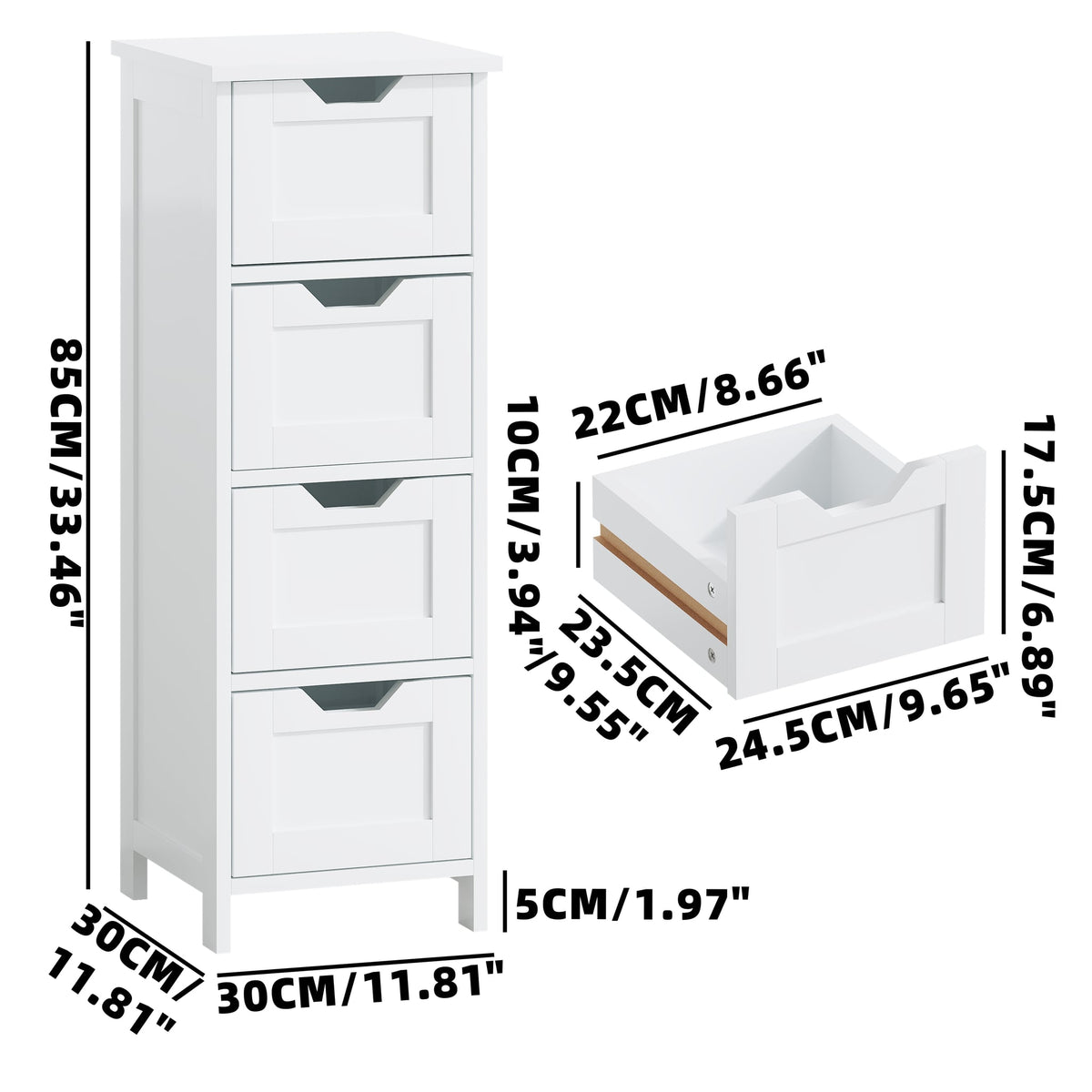 Dimension guide, 11.81 by 11.81 by 33.46 inches