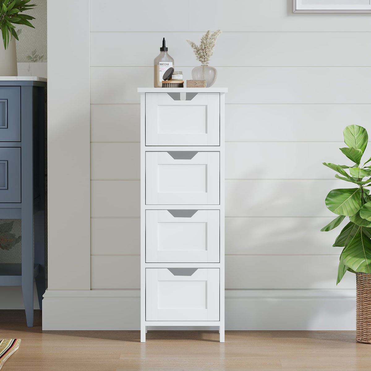 Tower in a shiplap wall bathroom scene