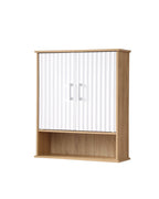 Angled view of the fluted double door wall cabinet with open lower shelf