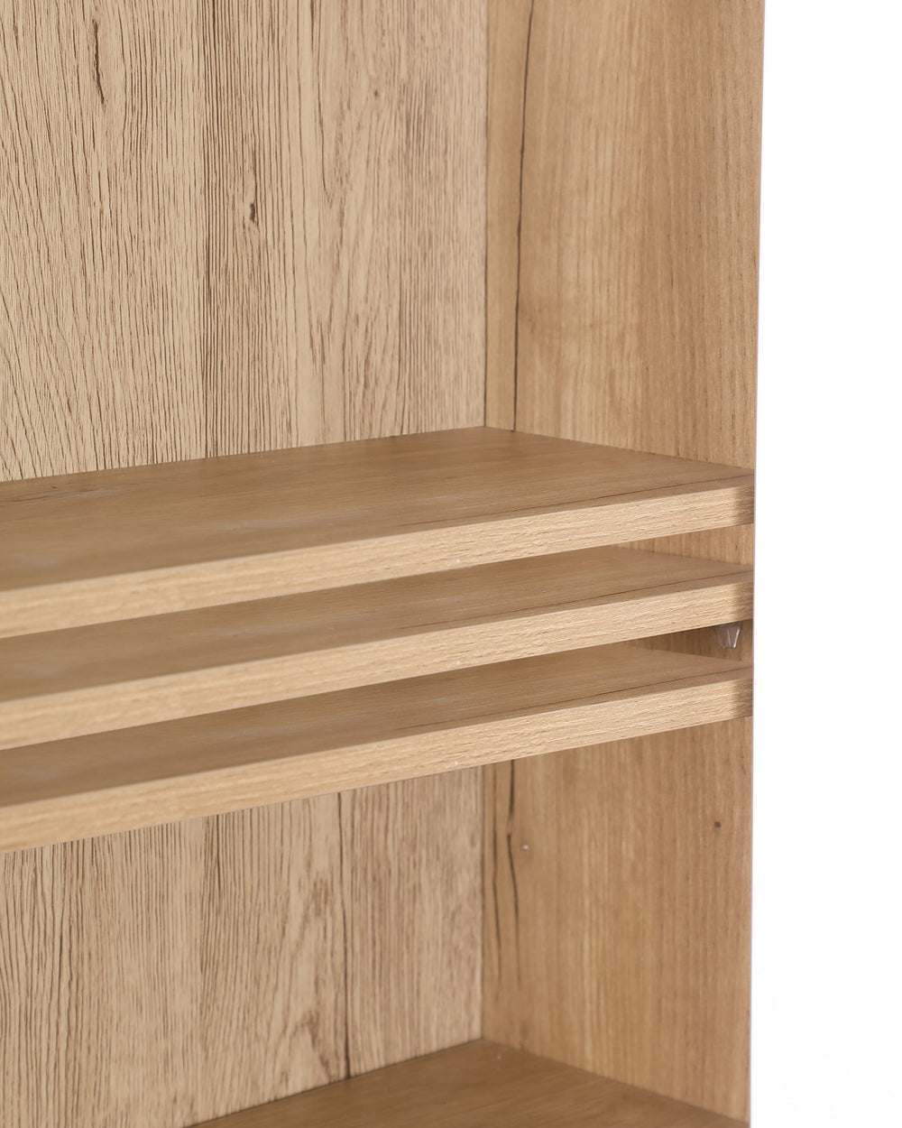 Adjustable inner shelf supports inside the natural wood look cabinet
