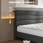 The headboard shown adjusting between its 41.5 and 43.3 inch heights