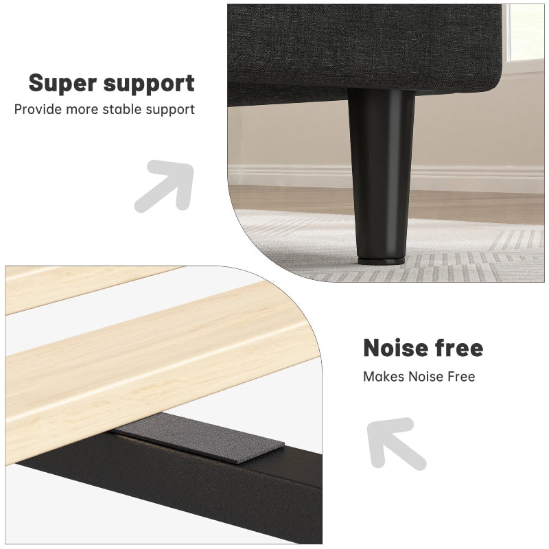 Detail of the solid wood leg and the slat and rail base