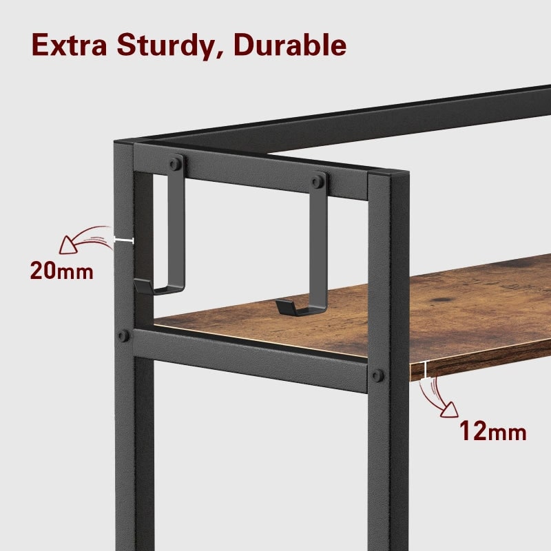 Bakers rack steel frame corner detail with wood shelf board