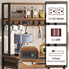 Charging station detail: 2 AC outlets, 2 USB ports and the 5 foot power cord