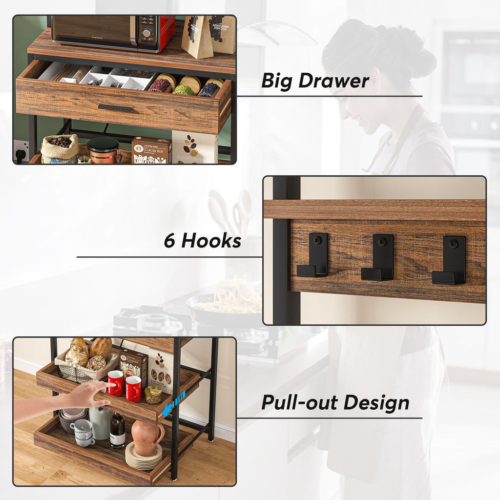 Detail grid: big drawer, pull-out design, 6 hooks and adjustable feet pads