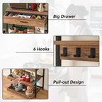 Detail grid: big drawer, pull-out design, 6 hooks and adjustable feet pads