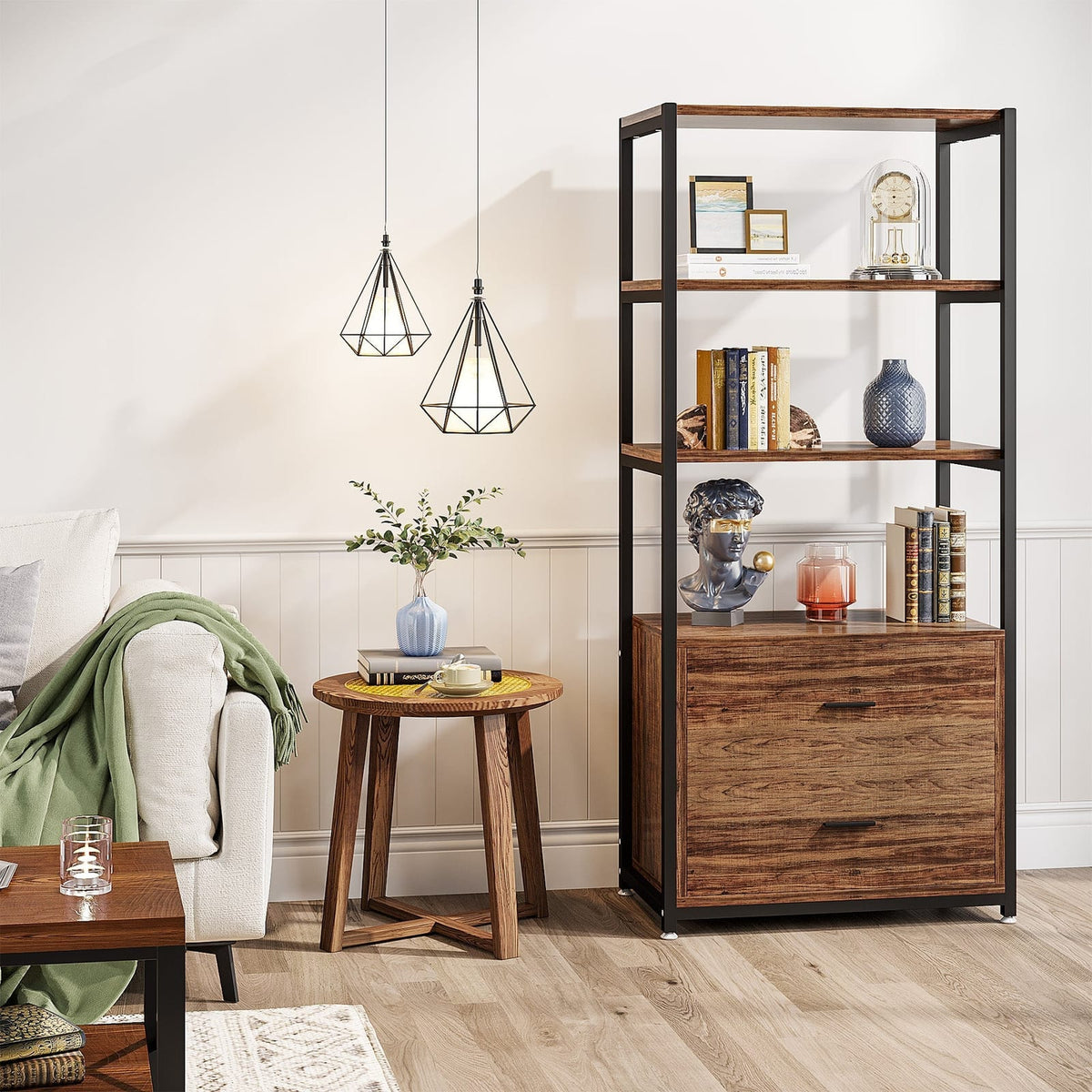 4 Tier Bookshelf with 2 Drawers, view 3