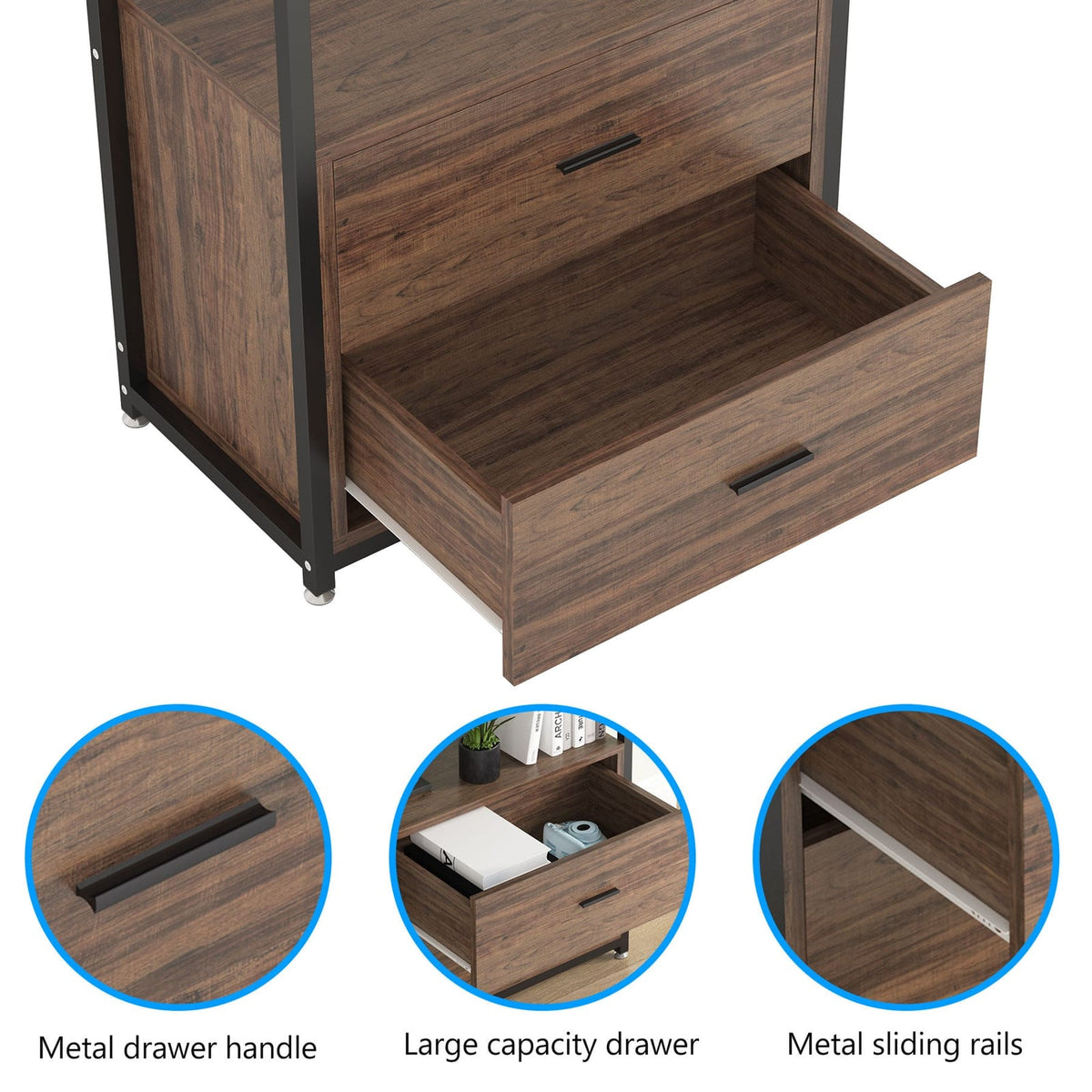 4 Tier Bookshelf with 2 Drawers, view 4