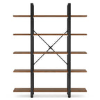 Front view of the 47 inch five tier bookshelf with the rear X brace visible