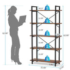 5 Tier Bookshelf with X Back Frame, dimensions diagram