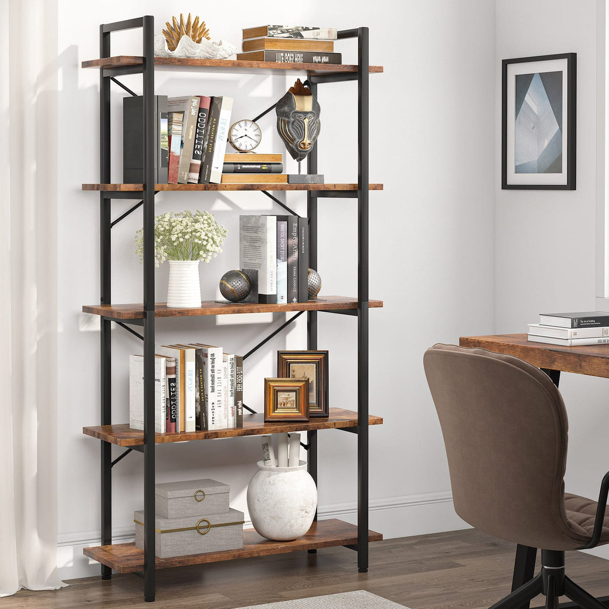 5 Tier Bookshelf with X Back Frame, view 1