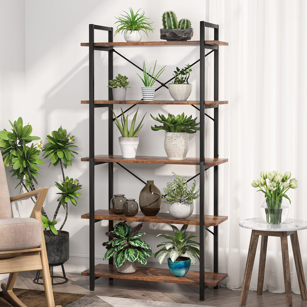 5 Tier Bookshelf with X Back Frame, view 2