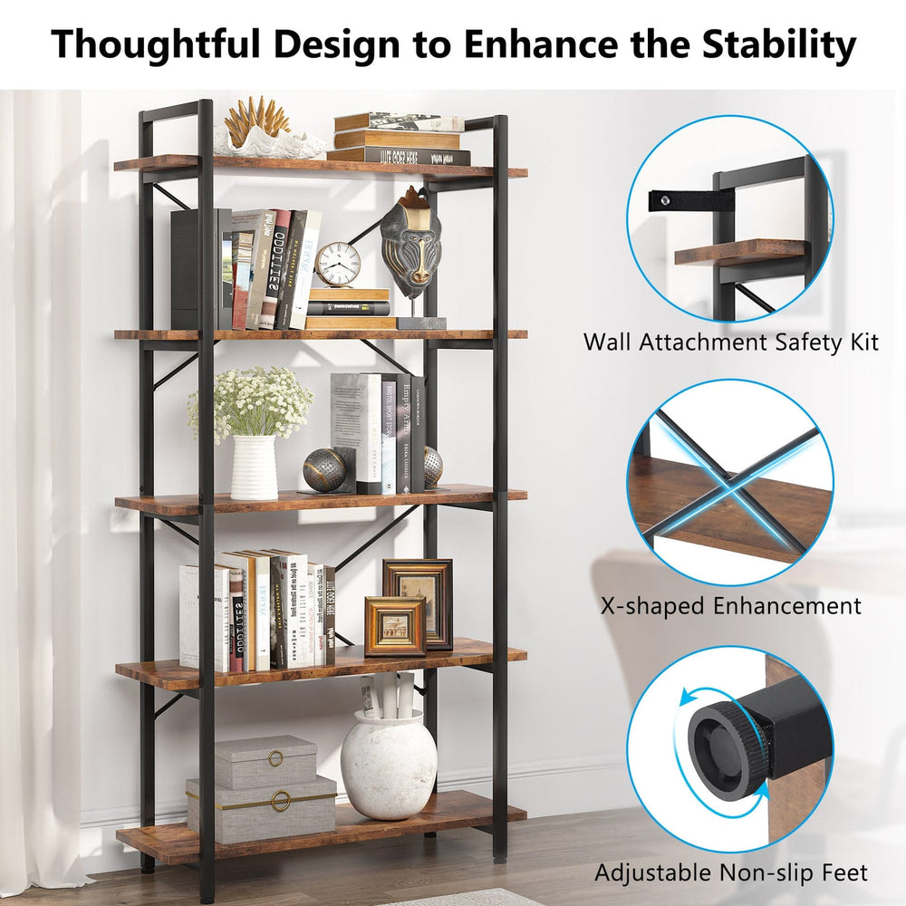 5 Tier Bookshelf with X Back Frame, view 4