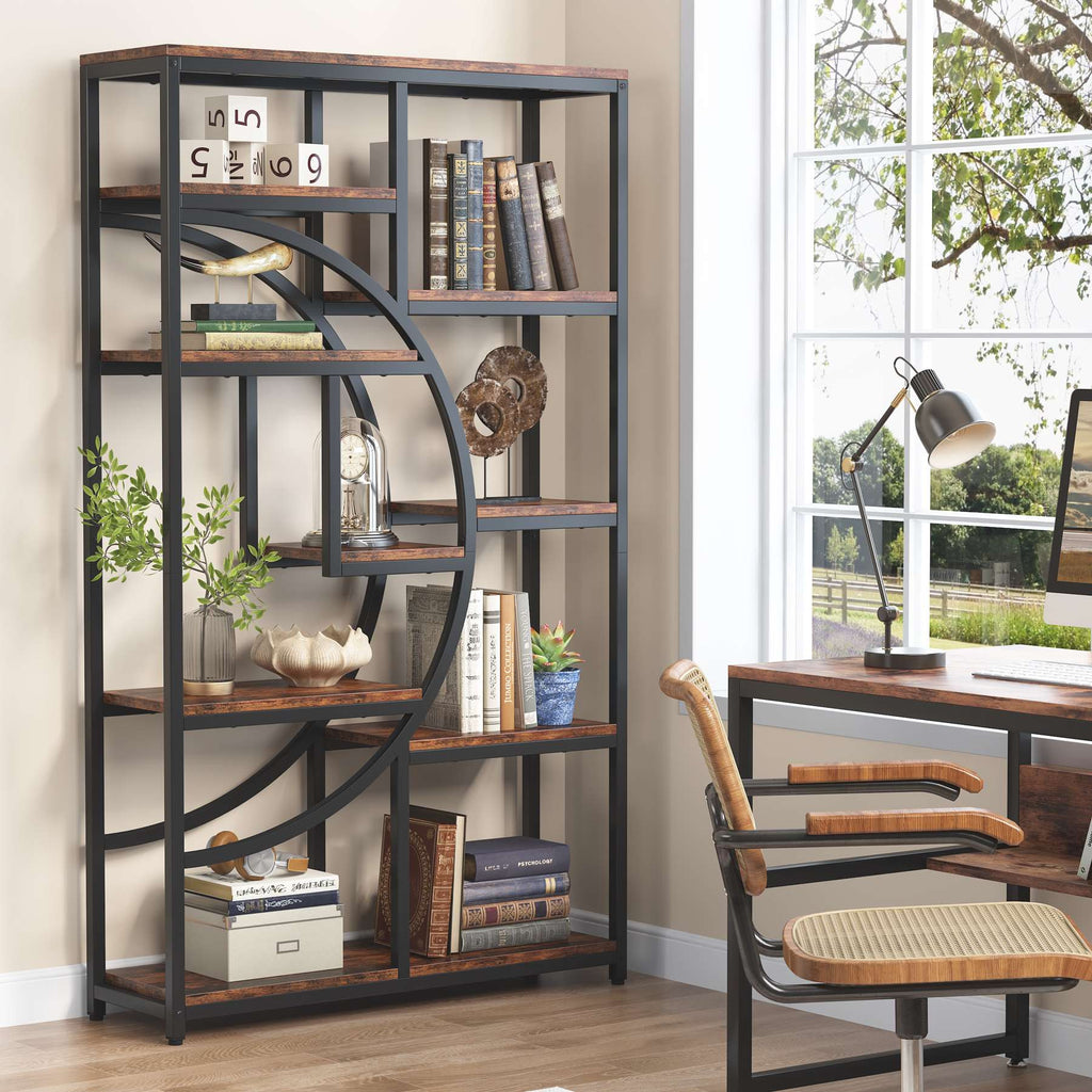 Nine shelf bookcase beside a desk in a home office