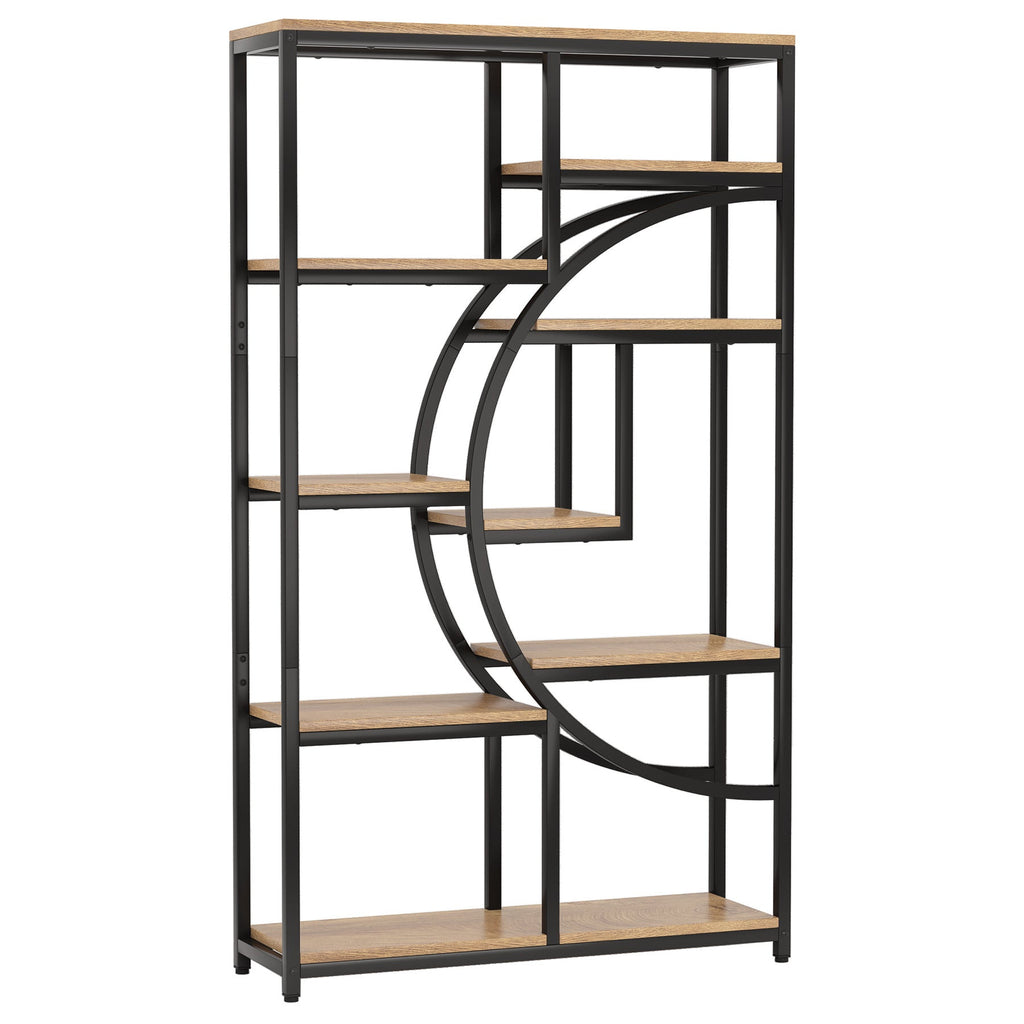 Angled product view of the half moon frame and nine staggered shelves