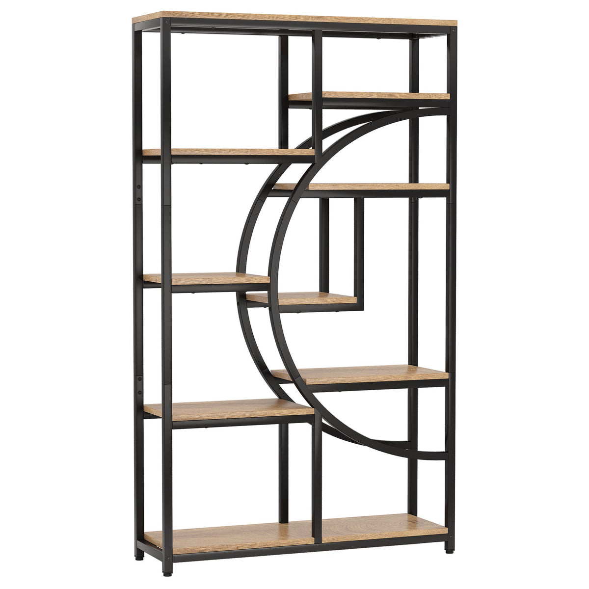 Angled product view of the half moon frame and nine staggered shelves