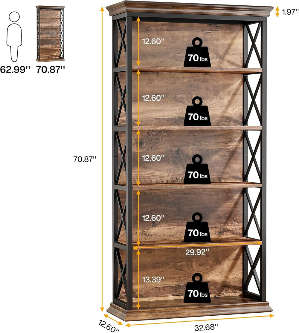 6 Tier Bookshelf, dimensions diagram