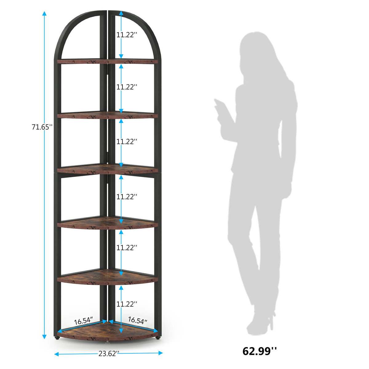 Dimension diagram: 71.65 in tall, 16.54 x 16.54 in footprint, 11.22 in between tiers