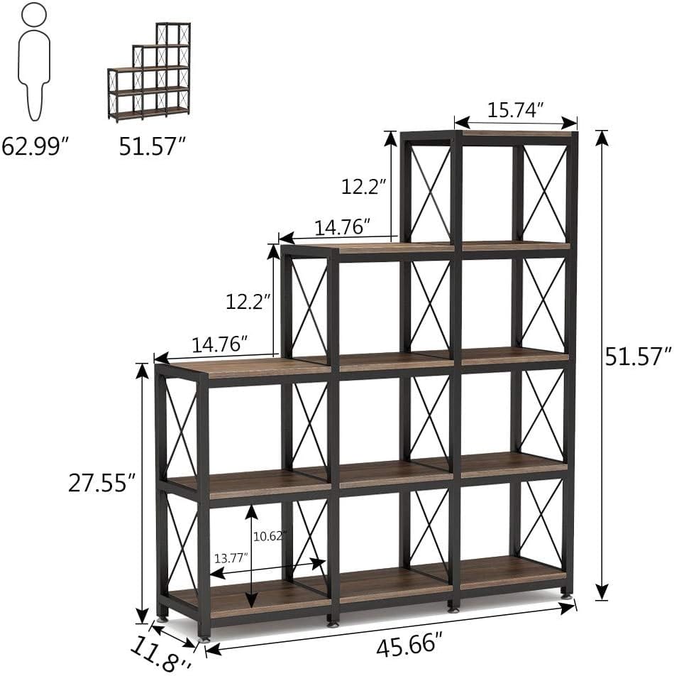 12 Shelf Corner Bookshelf, dimensions diagram