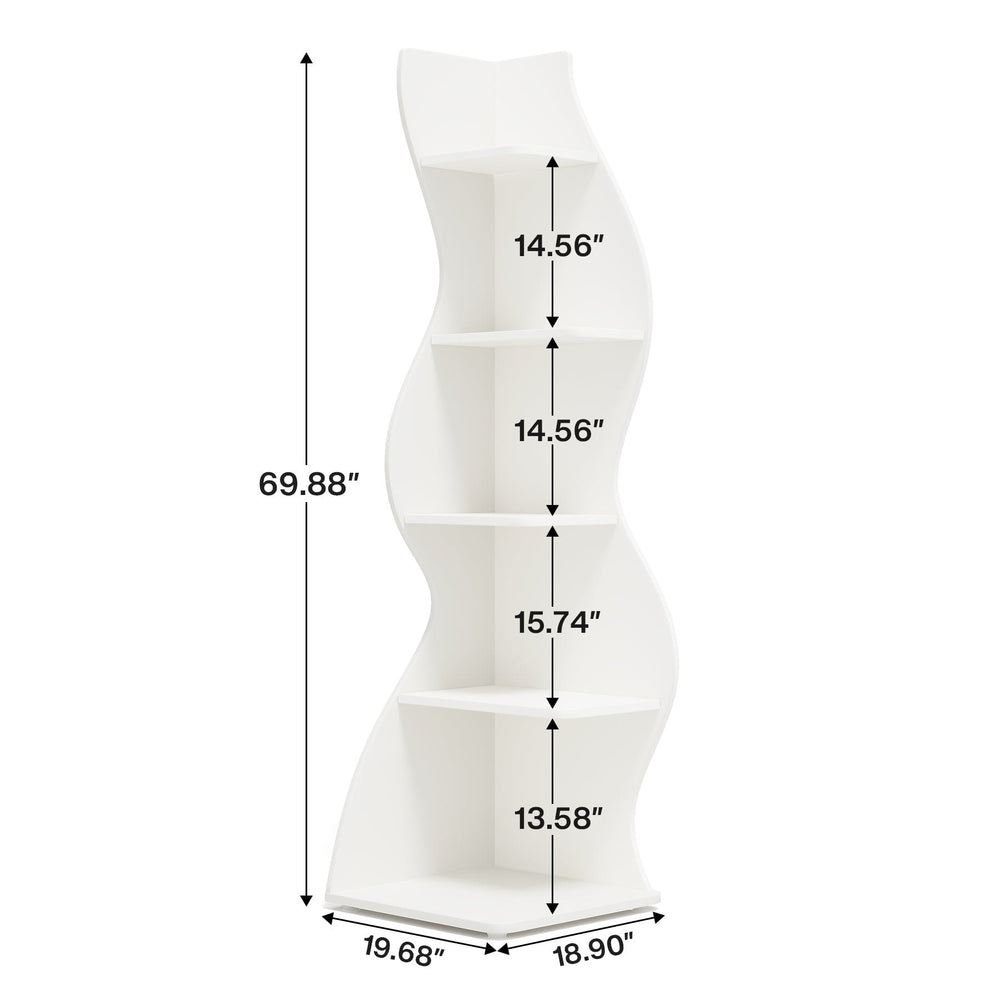 Dimension diagram: 69.88 in tall, 19.68 x 18.90 in footprint, tier heights 13.58 to 15.74 in