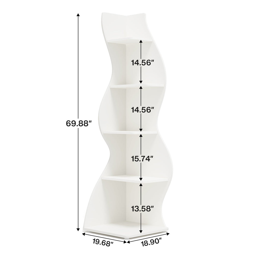 Dimension diagram: 69.88 in tall, 19.68 x 18.90 in footprint, tier heights 13.58 to 15.74 in