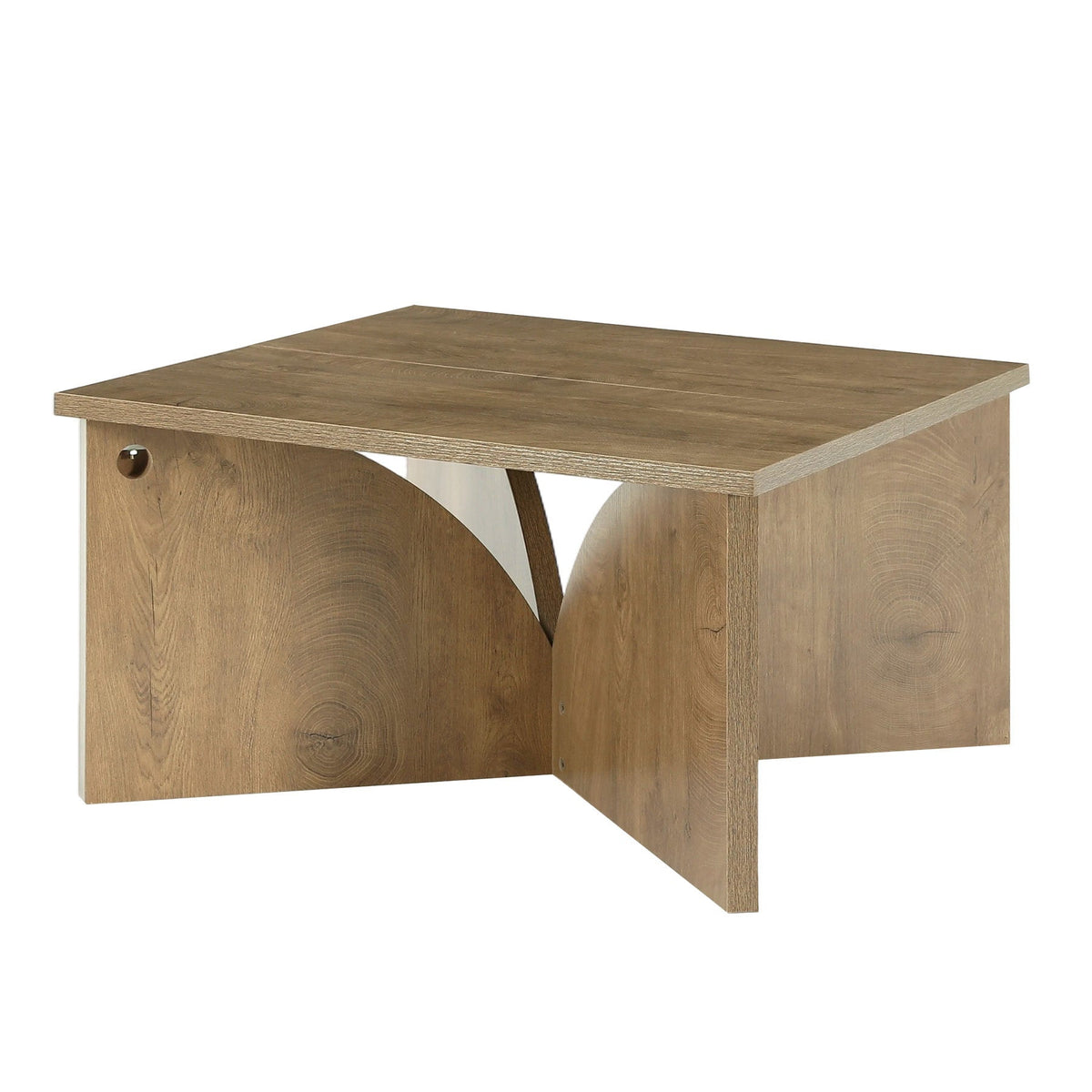 31.5 inch square farmhouse coffee table with V cut panel legs on a white background
